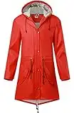 SWAMPLAND Damen PU Regenjacke Mit Kapuze Wasserdicht Windbreaker Wetterfest Übergangsjacke Regenmantel, Rot, Gr.- 40 EU/M