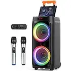 JYX Karaoke Machine with 2 Wireless Microphones for Adults, 8" Subwoofer Big Bluetooth Speaker with 500W Peak Power,PA System with DJ Light, Rolling Wheels and Trolley,Perfect for Outdoor Party (T9)