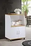 Hodedah HIK74 White Mini Microwave Cart with Two Doors and Shelf for Storage, White