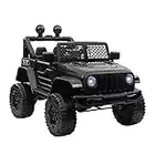 HOMCOM 12V Battery-powered 2 Motors Kids Electric Ride On Car Truck Off-road Toy with Parental Remote Control Horn Lights Suspension Wheels for 3-6 Years Old Black