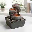 Haobos Decorative Indoor Fountain 3-Bowl Rockery Soothing Sound Tabletop Fountains Home/Office Decor with Led Light/Some Cobblestones(1556A)