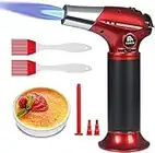 Flintronic Küchenbrenne Flambierbrenner, Nachfüllbar Butan Gasbrenner mit 3 Düse, 2 Silikonbürsten, Lötbrenner mit Sicherheitsschloss für Creme Brulee, Kochen, BBQ, Camping(Butan Inbegriffen Nicht)Rot