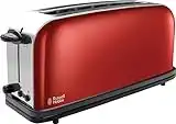 Russell Hobbs Grille Pain [Fente Large Spécial Baguette] Colours Rouge (6 Niveaux, Décongélation, Fonction Surélévation, Réchauffe Viennoiserie, Tiroir Ramasse Miettes) 21391-56