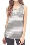 Smallshow Women's Maternity Nursing Tank Top Summer Sleeveless Breastfeeding Clothes,Light Grey Stripe,M