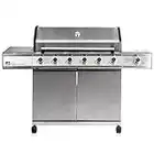 Fire Mountain 6 Burner Premier Plus Gas BBQ | Stainless Steel Burners | Side Burner and Rotisserie | Large Grill/Griddle | Includes Protective Cover | Barbecue | Perfect for Garden Parties