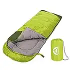 Sleeping Bag 3 Seasons (Summer, Spring, Fall) Warm & Cool Weather - Lightweight,Waterproof Indoor & Outdoor Use for Kids, Teens & Adults for Camping Hiking, Backpacking and Survival (Green)