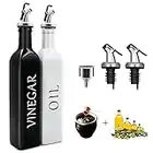 MAILESI öL und Essig Spender Flasche 500ML Glas-Set, Weiße OlivenöL Flasche und Schwarzer Balsamico-Essig Spender mit Ausgießer, Edelstahl Trichter für Küchendekoration im Landhausstil