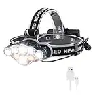 Rechargeable Headlamp, 8 Modes Multi-Function Headlight Flashlight 18000 Lumens, Waterproof Head Torch Heads Light with Red Light for Camping, Fishing, Car Repair, with 2 Batteries and USB Cable