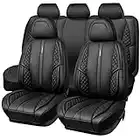 CAR PASS Nappa Leather Car Seat Covers Full Set Waterproof Protector Durable Cushioned,Universal Fit for Sedan SUV Pick-up Truck,Automotive, Anti-Slip and Backseat Luxury Premium Deluxe(Black)