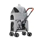 KHUY Double Pet Stroller, Pet Gear 4 Wheel Dog Pram Pet Stroller Pushchair Lightweight Pet Strollers for Dogs and Cats, Great for Twin or Multiple, Breathable Travel Carrier