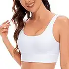 CRZ YOGA Womens Butterluxe U Back Sports Bra - Scoop Neck Padded Low Impact Workout Yoga Bra with Built in Bra White Small