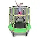 55" Kids Trampoline with Safety Enclosure Net and Pad, Round Trampoline Exercise Fitness Equipment for Children 3 Years+ Indoors and Outdoors(Green)