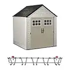 Rubbermaid 7 x 7 Feet Weather Resistant Resin Outdoor Storage Shed + 34 Inch Garden Tool & Sports Storage Rack for Sheds