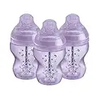 Tommee Tippee Advanced Anti-Colic Baby Bottle, 260ml, Slow-Flow Breast-Like Teat for a Natural Latch, Triple-Vented Anti-Colic Wand, Pack of 3, Purple