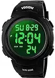 VDSOW Mens Sports Digital Watches - Outdoor Waterproof Sport Watch with Alarm/Timer, Big Face Military Wrist Watches with LED Backlight for Running Men - Black