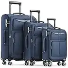 SHOWKOO Luggage Sets 3 Piece Softside Expandable Lightweight & Durable Suitcase Sets Double Spinner Wheels TSA Lock (20in/24in/28in) Blue