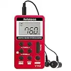 Retekess V112 Radio Portátil Pequeña, Mini Receptor de Sintonizador Digital Am FM, Batería Recargable, con Auriculares, Temporizador de Apagado, (Rojo)