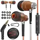 Symphonized Wired Earphones with Microphone - Wood Earbuds with Mic, Noise Isolating Ear Buds Corded for Android, Computer, PC & Laptop, In Ear Headphones, Ear Phones with 3.5 mm Jack (Orange & Gray)