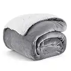 Bedsure Sherpa Fleece Throw Blanket - Fluffy Microfiber Solid Blankets for Bed and Couch Double/Twin Size, Silver Grey, 150x200cm