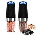 Gravity Electric Salt Pepper Mill Set, Electric Salt and Pepper Grinder Set with Adjustable Coarseness One Hand Operated Automatic Switch Spices Shaker for Solid Seasoning Pack of 2