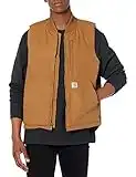 Carhartt Men's Loose Fit Washed Duck Insulated Rib Collar Vest, Brown, Medium