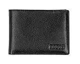 ROOTS Men's Genuine Leather Slimfold Wallet with RFID Protection with 10 Card Slots, 2 Bill Pockets and Removable ID Window, Black/Navy