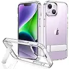 JETech Kickstand Case for iPhone 14 6.1-Inch, Support Wireless Charging, Slim Shockproof Bumper Phone Cover, 3-Way Metal Stand (Clear)