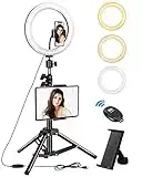 ELECTRIC GIANT Luce per Selfie, 10 inch Luce ad Anello con Treppiede Telecomando 128 LED 3 Modalità 11 Livelli 2 Clip, Nero, yshg60