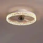 Fan Ceiling Light, K9 Crystal Ceiling Lamp with Remote Control Dimmable, Ultra-thin 16.5cm Fan Lamp in Living Room and Bedroom, Reversible Fan,White