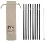 Set di 8 cannucce in acciaio inox, nero dritto, EKM Living GmbH, cannucce, infrangibili, riutilizzabili, lavabili in lavastoviglie, senza plastica (nero dritto, 8)