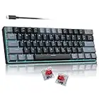 60 Percent Mechanical Gaming Keyboard, Gray&Black Mixed Color Keycaps Gaming Keyboard with Red Switches, Detachable Type-C Cable Mini Keyboard with Powder Blue Light for Windows/Mac/PC/Laptop