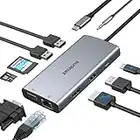 USB C Dock USB C Hub Multiport Adapter HDMI VGA, 10 IN 1 Thunderbolt Docking Station with Ethernet,100W PD,3 USB Ports,Audio,SD/TF for MacBook Pro Air 2021-2018,Dell,HP,Lenovo,Surface and More Laptops