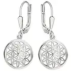 CLEVER SCHMUCK Boucles d'oreilles en argent pour femme - 24 mm - Avec fleur de vie - Diamètre : 17 mm - En argent sterling 925 - Couleur : blanc, Argent sterling