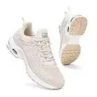 Women Trainers Running Shoes - Air Cushion Sneakers Walking Athletic Mesh Fashion Tennis Breathable Jogging Workout Gym Work Shoe Beige 5 UK