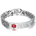 Emergency Medical Alert Bracelets for Women Men Free Engrave Medical ID Bracelets 7.5 to 9.5 Inches Non Tarnish Titanium Steel Medical Alert ID Bracelet for Women Men (Silver-8.5 inches for men)