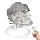 COSTWAY Electric Baby Bouncer Chair with Remote Control, Removable Mosquito Net, 5 Swing Amplitudes & 3-Stage Timing Function, Bluetooth USB Music Rocking Bed for Newborn Infant (Grey)