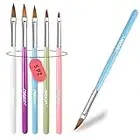 ANGNYA 5 Pezzi Pennello Gel Unghie Ricostruzione,Pennelli per Unghie in Acrilico,Nail Art Brush Pen Set per Nail Art,Pennelli Unghie Gel di Nylon e Acrilico per Salone Casa Manicure DIY Donne