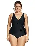 DELIMIRA Women's One Piece Waist Minimizer V-Neck Swimwear Beachwear Swimsuit Black 8-10