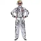 Adult's Silver Astronaut Space Jumpsuit Costume with Embroidered Patches and Pockets (men with hat)