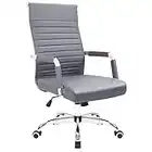 KaiMeng Ribbed Office Desk Mid Back Computer Chair Height Adjustable Conference Executive Task Swivel PU Leather (Grey)