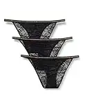 Iris & Lilly Ropa Interior Estilo Bikini Tanga en Encaje Mujer, Pack de 3, Negro, 42