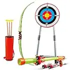 Kids Bow and Arrow Toy Soft Archery Set with Target, 2 in 1 Boys Outside Sport Toys for 7 8 9 10 year olds, Recurve Longbow Crossbows Hunting Games for Adult, 8 Suction Cups Arrow, Quiver, Glasses