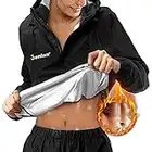 Junlan Sauna Suit for Women Sweat Sauna Pants Sweat Jacket Gym Workout Vest Sweat Suits for Women (A.Black Tops Only,XX-Large)