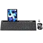 Wireless Keyboard and Mouse Combo, MARVO 2.4G Ergonomic Wireless Computer Keyboard with Phone Tablet Holder, Silent Mouse with 6 Button, Compatible with MacBook, Windows (Black)