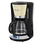 Russell Hobbs Cafetera de Goteo Colours Plus - 15 Tazas, Jarra Cristal 1,5L, Soporte Filtro Extraíble, Tecnología WhirlTech, Cuchara Medidora, Pantalla LCD, Programable, Negro y Crema - 24033-56