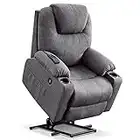 MCombo Medium Power Lift Recliner Chair Sofa with Massage and Heat for Elderly, 3 Positions, Cup Holders, and USB Ports, 2 Side Pockets, Fabric 7040 (Medium, Gray)