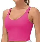 Women’s Longline Sports Bra Wirefree Padded Medium Support Yoga Bras Gym Running Workout Tank Tops(Bright Pink, Medium)