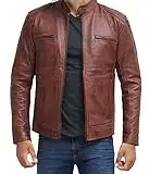 fjackets Lederjacke Herren – Vintage Stilvolle Echtleder Lammfell Cafe Racer Jacke Herren, Dodge Lederjacke, Hellbraun, L