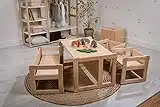 WOODJOY ® Kindertisch mit 2 Stühlen & Kinderbank Set Holz - Kindersitzgruppe Multifunktional fürs Kinderzimmer - Kindermöbel mit Tisch, Stuhl & Bank für Kinder benötigt wenig Platz (Naturholz)