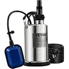 VEVOR Pompe de Relevage Eaux Chargées 550 W Pompe d’Évacuation pour Eaux Chargées, 158 L/min Pompe Immergée Vide Piscine Cave Fosse Septique avec Adaptateur de Décharge pour Pomper Eaux Sales Usées